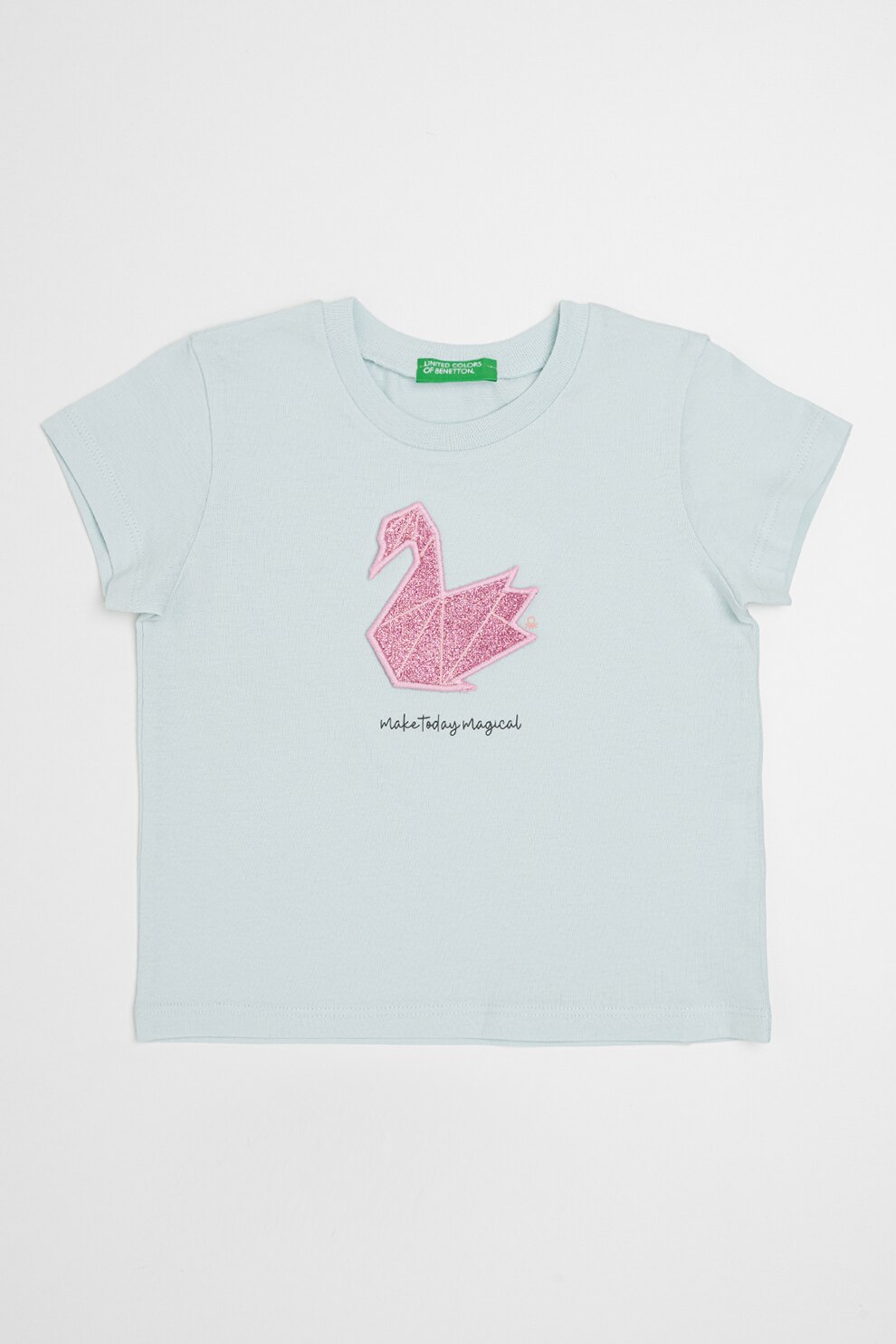 United Colors of Benetton, Tricou cu aplicatii stralucitoare, Roz, Verde menta, 110 CM