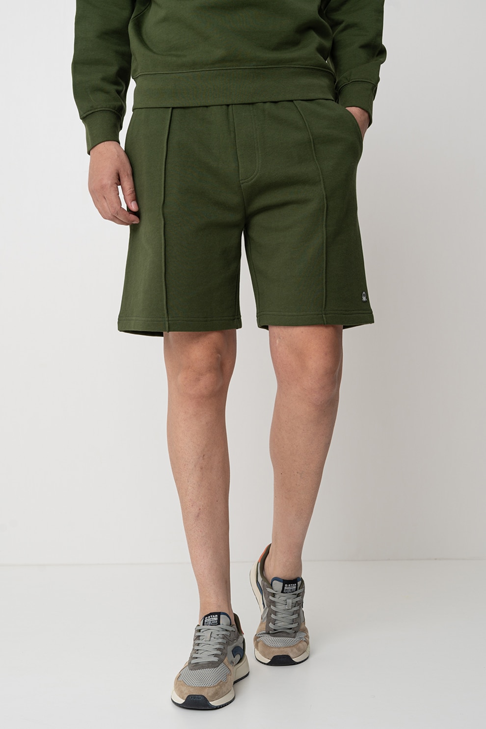 United Colors of Benetton, Pantaloni scurti de bumbac cu buzunare laterale, Verde englez, EL-2XL