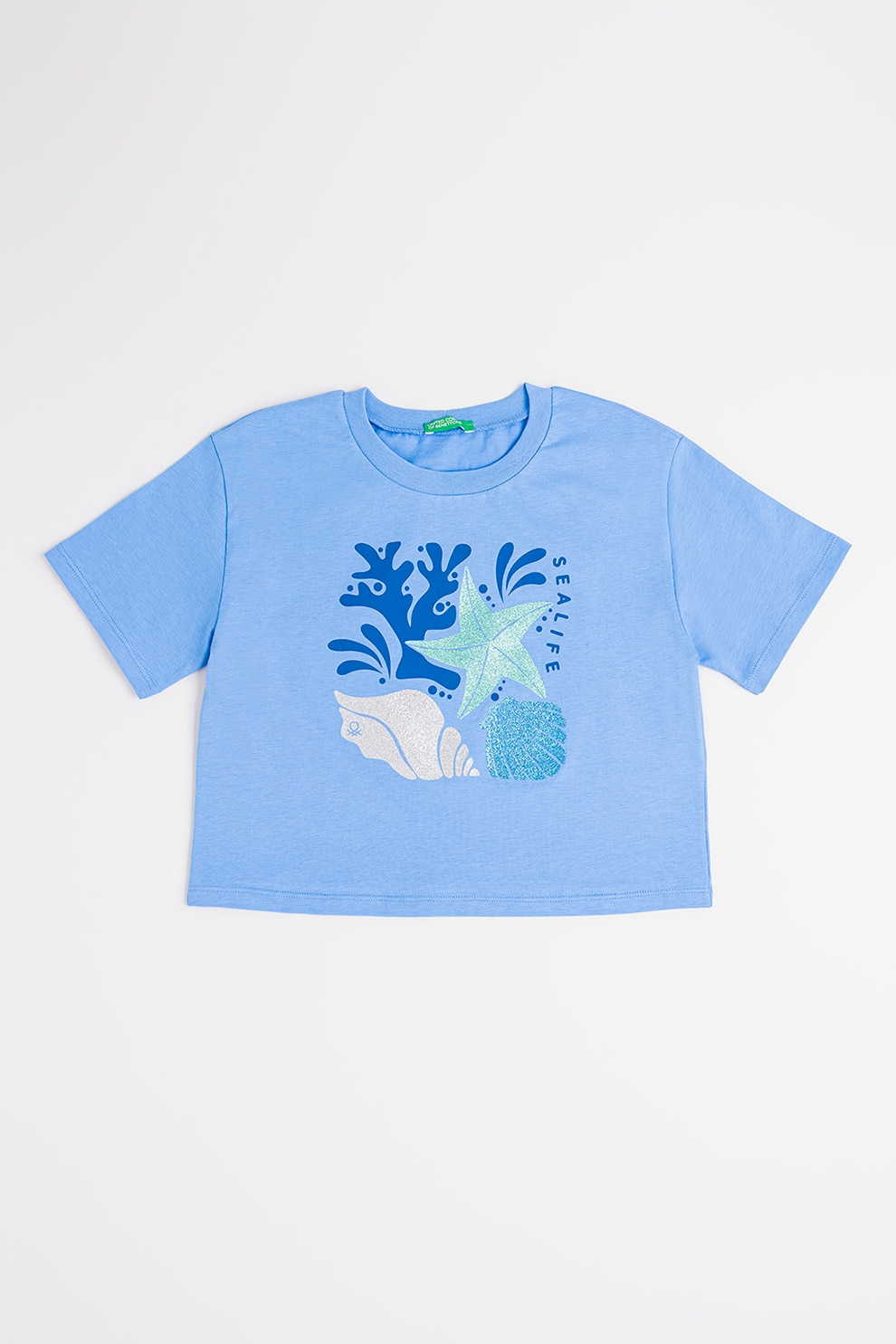 United Colors of Benetton, Tricou cu imprimeu grafic, Indigo, 140 CM