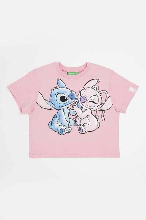 United Colors of Benetton, Tricou cu imprimeu cu desene, Negru/Roz pastel/Albastru