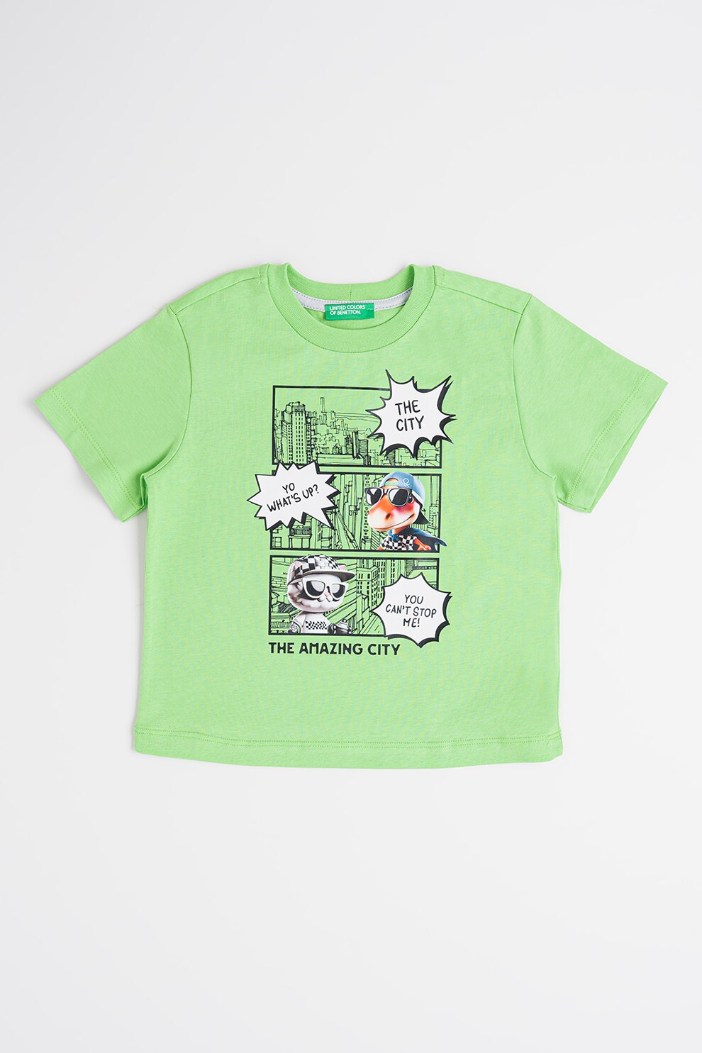 United Colors of Benetton, Tricou cu imprimeu grafic, Alb, Verde, Negru, 90 CM