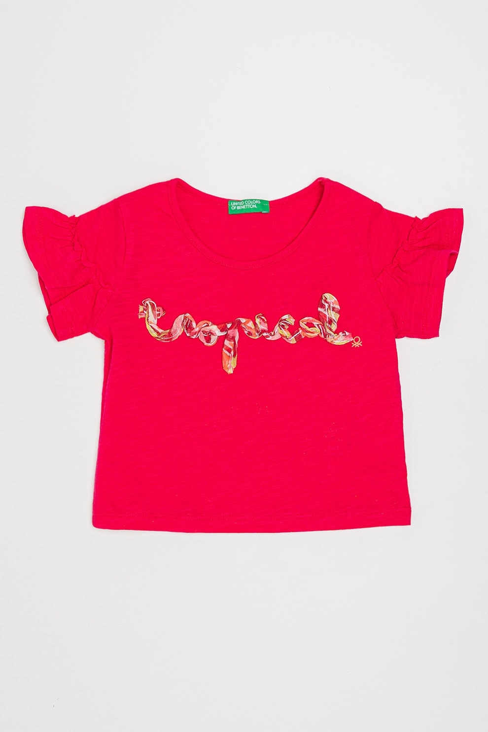 United Colors of Benetton, Tricou cu detaliu text, Fucsia, 90 CM