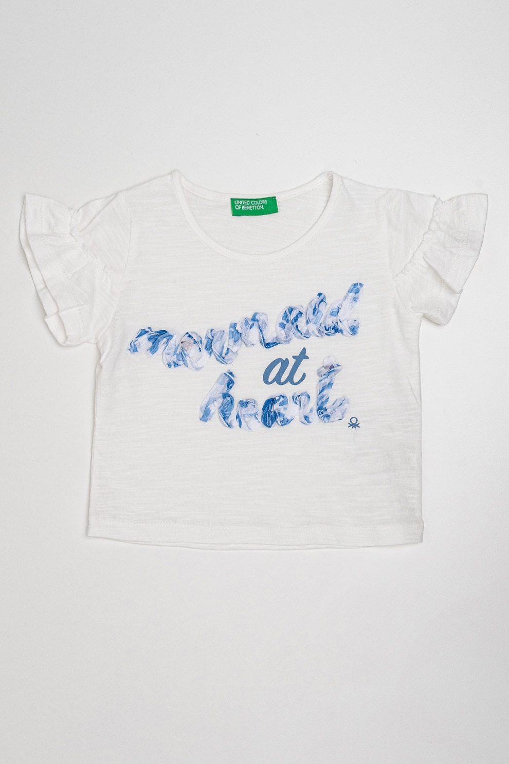 United Colors of Benetton, Tricou cu detaliu text, Alb, Albastru, 90 CM