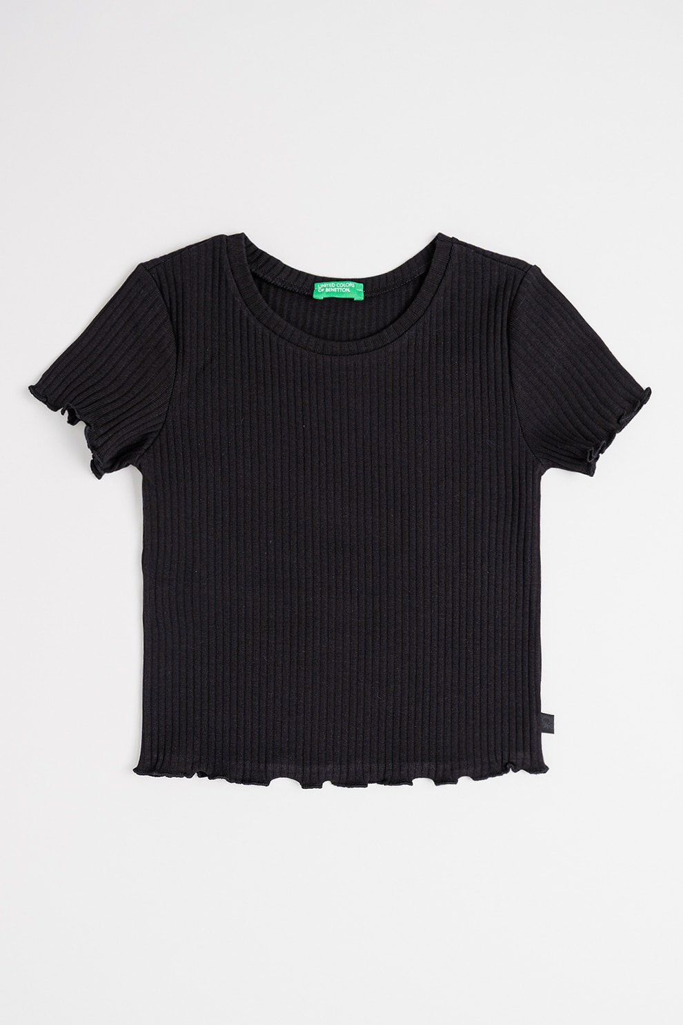 United Colors of Benetton, Tricou striat cu terminatii valurite, Negru, 130 CM
