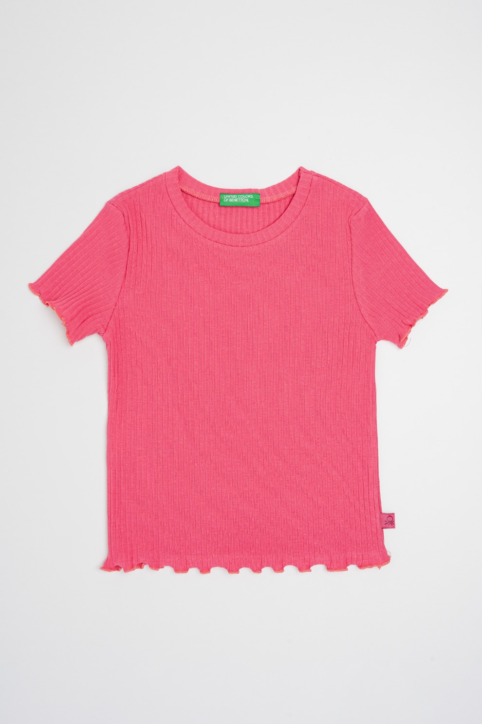 United Colors of Benetton, Tricou striat cu terminatii valurite, Roz, 130 CM