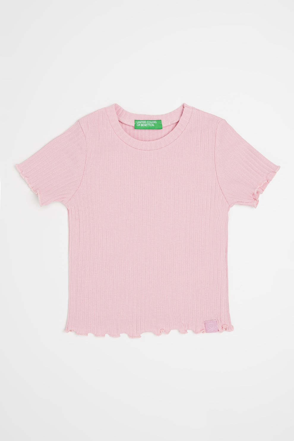 United Colors of Benetton, Tricou striat cu terminatii valurite, Roz pal, 104 CM