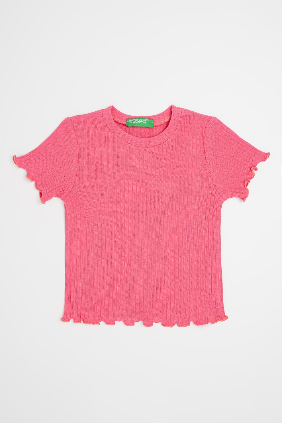 United Colors of Benetton, Tricou striat cu terminatii valurite, Roz pastel, 90 CM