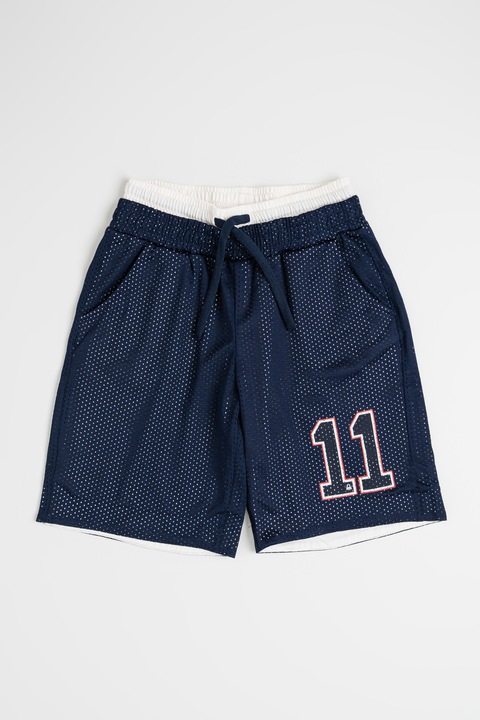 United Colors of Benetton, Pantaloni scurti cu snur si buzunare laterale, Alb/Bleumarin