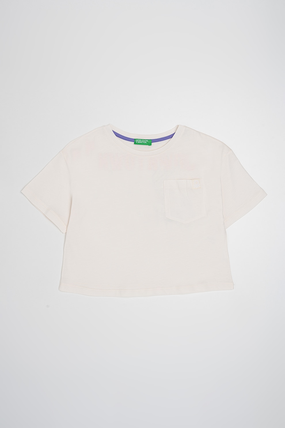 United Colors of Benetton, Tricou de bumbac cu buzunar pe piept, Negru, Portocaliu pal, Alb murdar, 140 CM