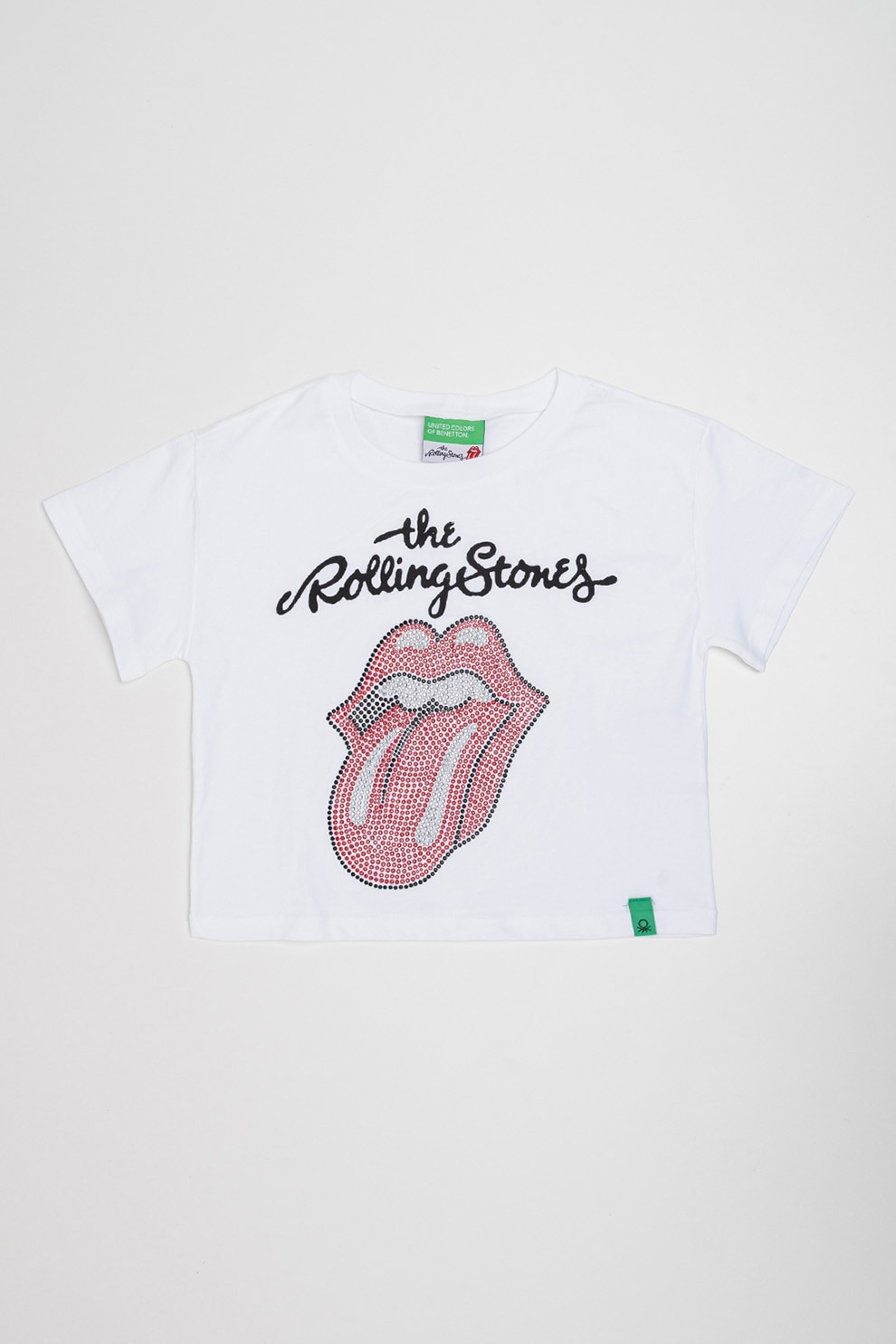 United Colors of Benetton, Tricou cu imprimeu si aplicatii de strasuri, Rosu, Alb, Argintiu, 120 CM
