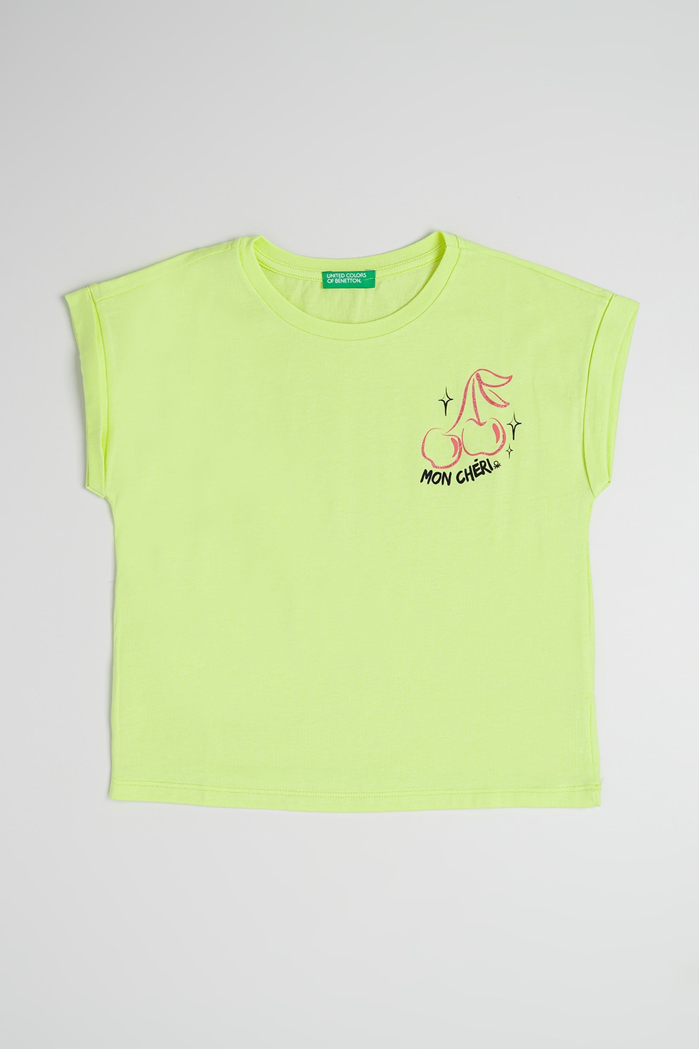 United Colors of Benetton, Tricou cu imprimeu text, Verde lime, 160 CM