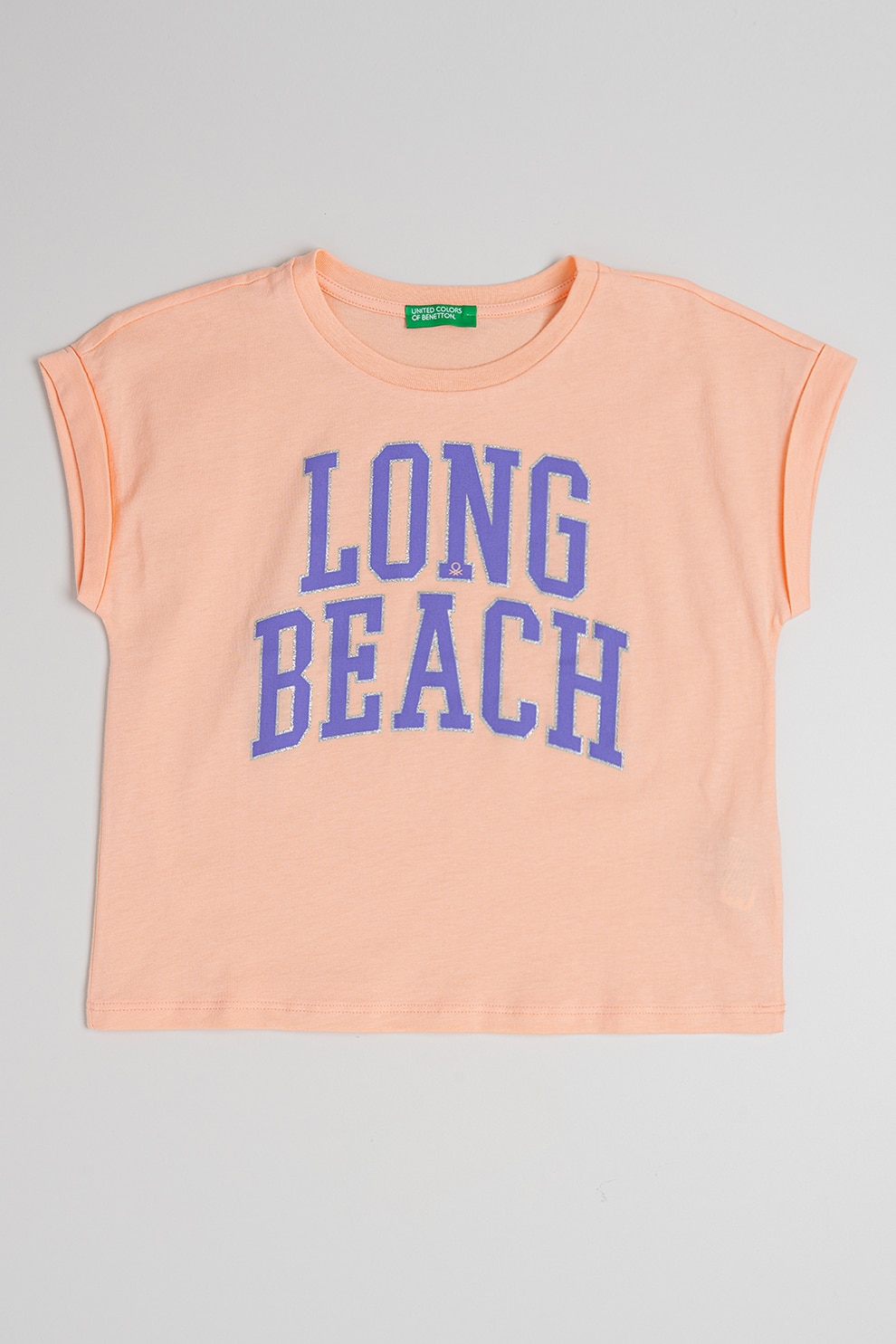 United Colors of Benetton, Tricou cu imprimeu text, Roz somon, Ametist, Argintiu, 150 CM