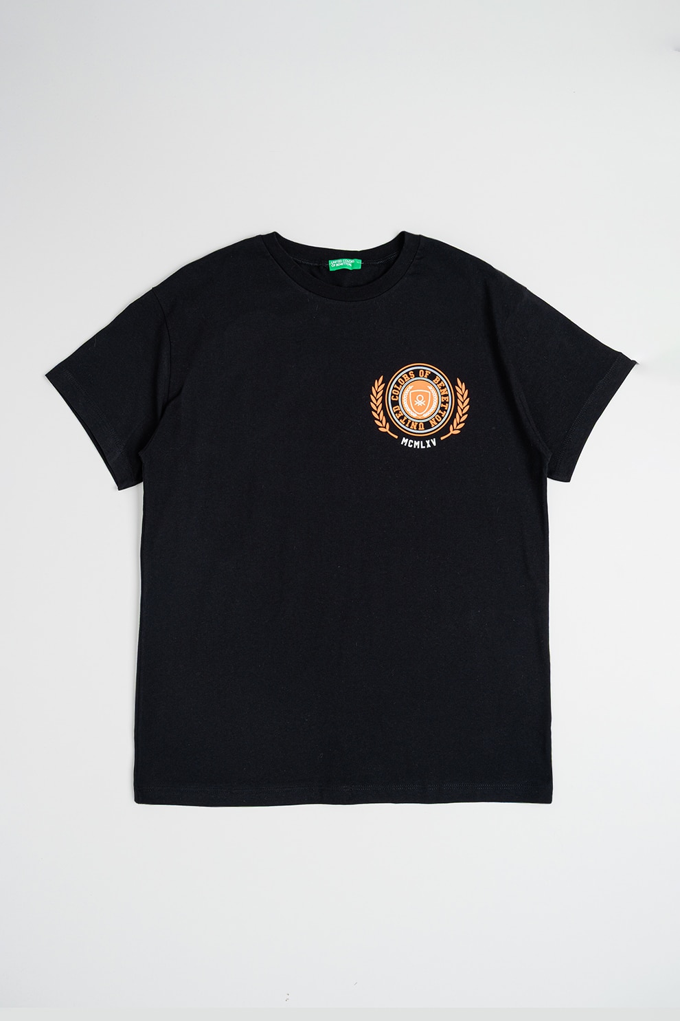 United Colors of Benetton, Tricou de bumbac cu imprimeu logo, Negru, Portocaliu mandarina, 130 CM