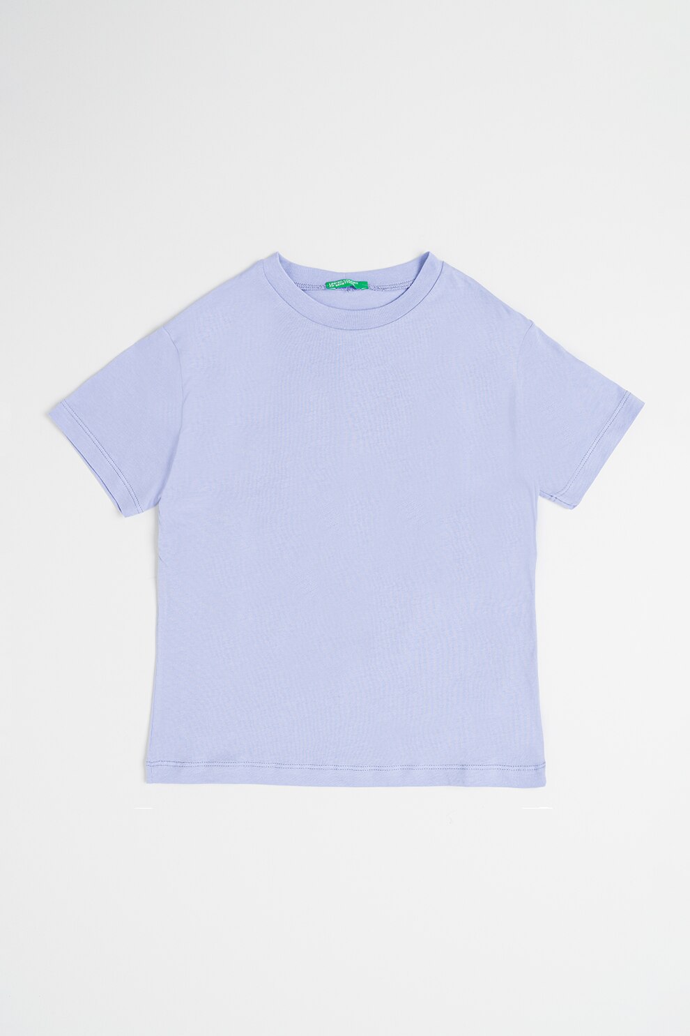 United Colors of Benetton, Tricou cu decolteu la baza gatului si imprimeu, Albastru pastel, Lila, 130 CM