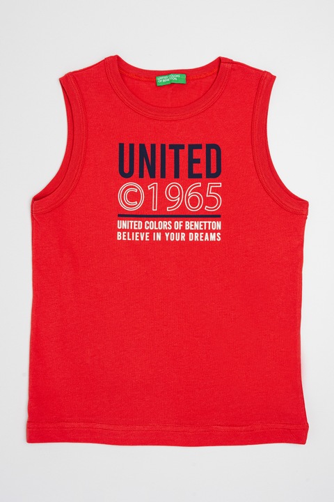 United Colors of Benetton, Kerek nyakú logós trikó, Piros/Tengerészkék, 120 CM