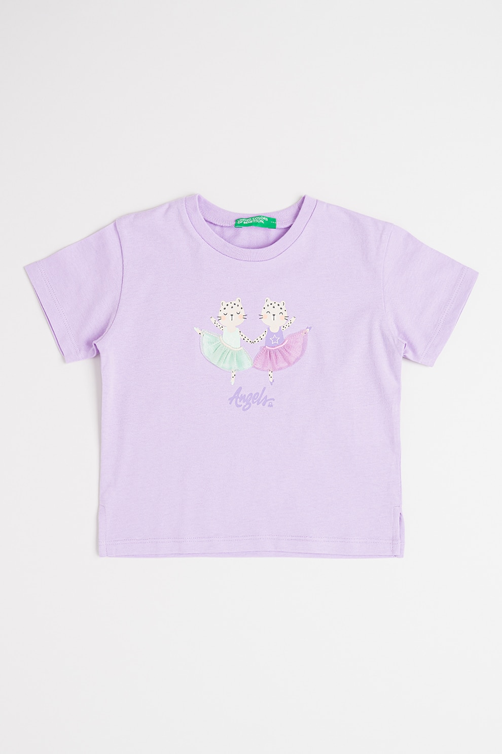 United Colors of Benetton, Tricou cu decolteu la baza gatului, Lila, Verde menta, 90 CM