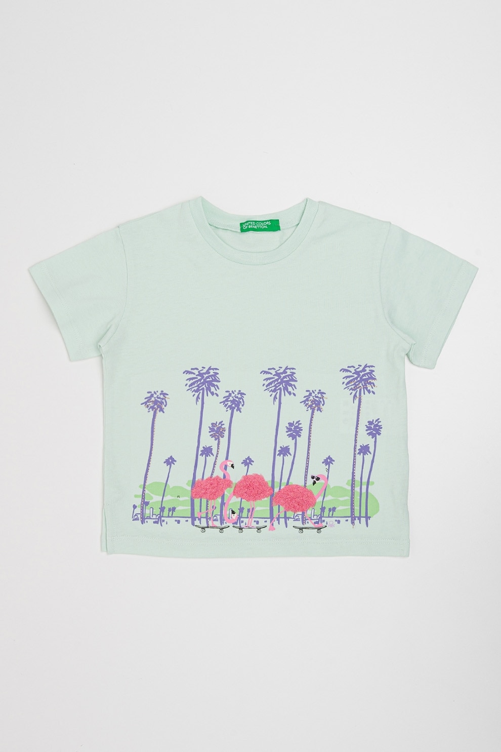 United Colors of Benetton, Tricou cu decolteu la baza gatului, Violet, Verde menta, 90 CM