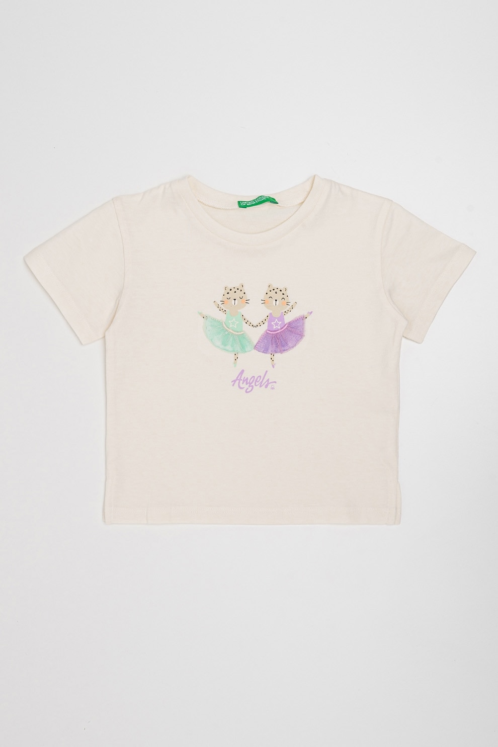 United Colors of Benetton, Tricou cu decolteu la baza gatului, Roz pal, 110 CM