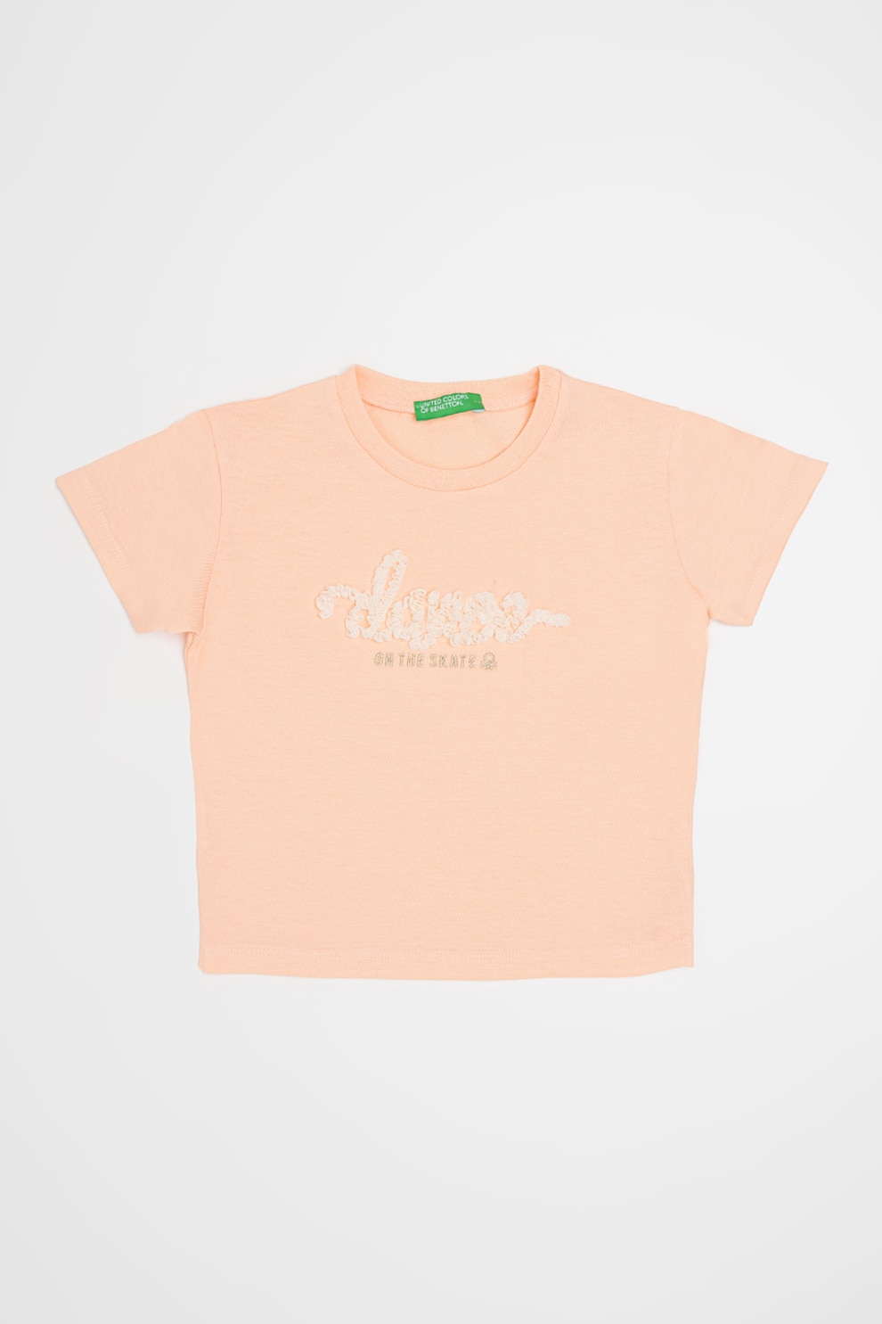 United Colors of Benetton, Tricou cu decolteu la baza gatului, Piersica, 98 CM