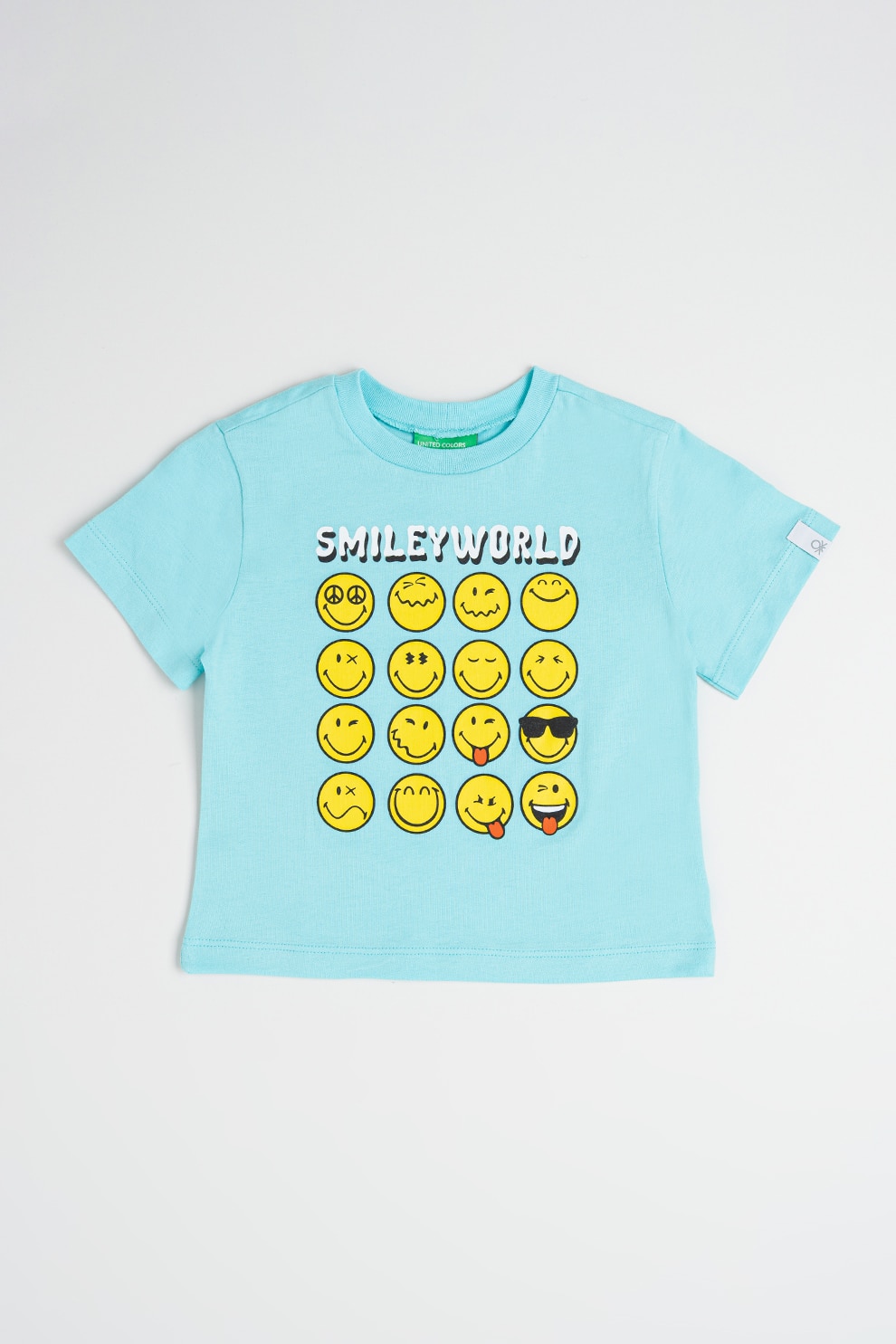 United Colors of Benetton, Tricou cu imprimeu grafic, Galben, Turcoaz, 82 CM