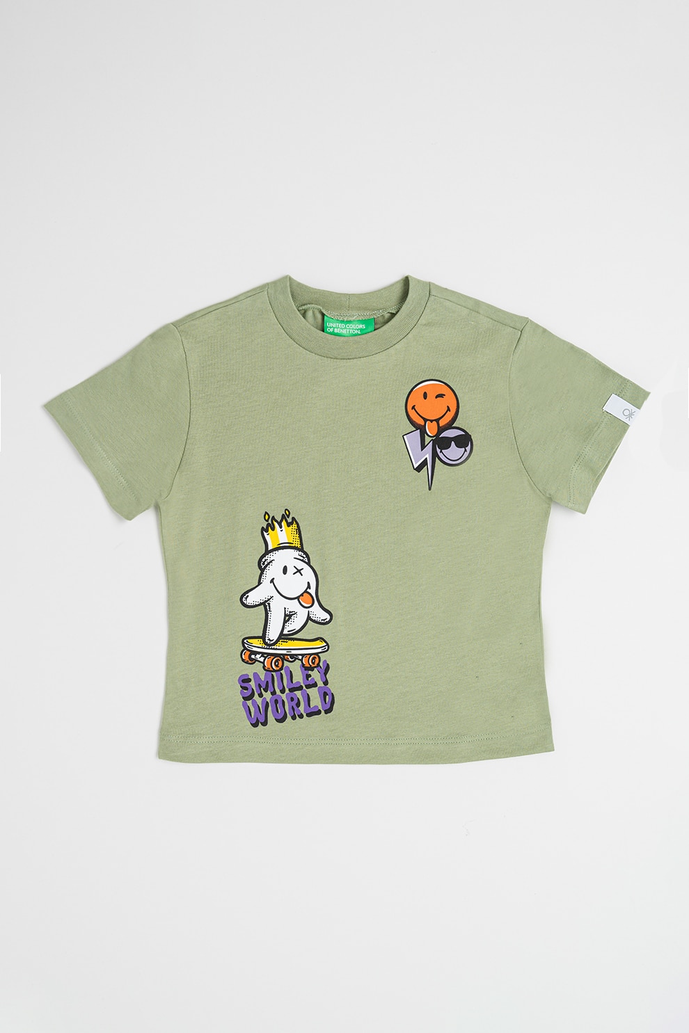 United Colors of Benetton, Tricou cu imprimeu grafic, Verde feriga, 110 CM