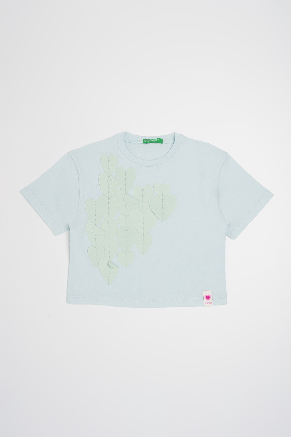 United Colors of Benetton, Tricou de bumbac cu decolteu la baza gatului, Verde menta, 116 CM