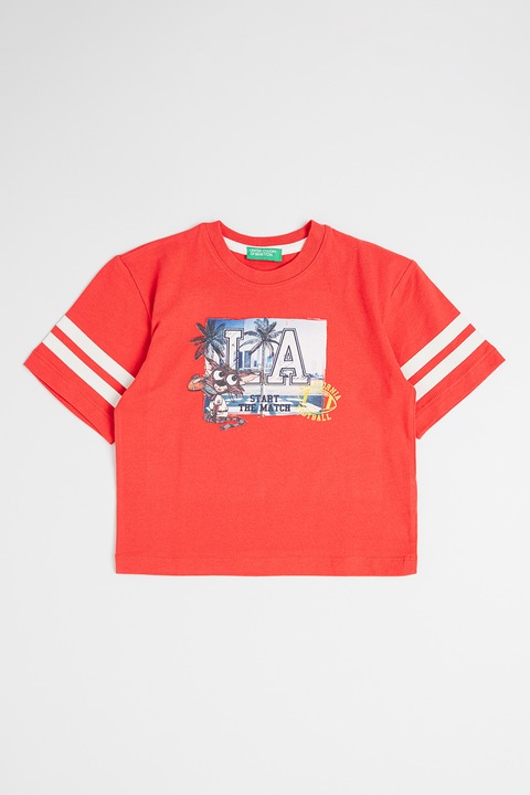 United Colors of Benetton, Kerek nyakú mintás póló, Piros/Fehér