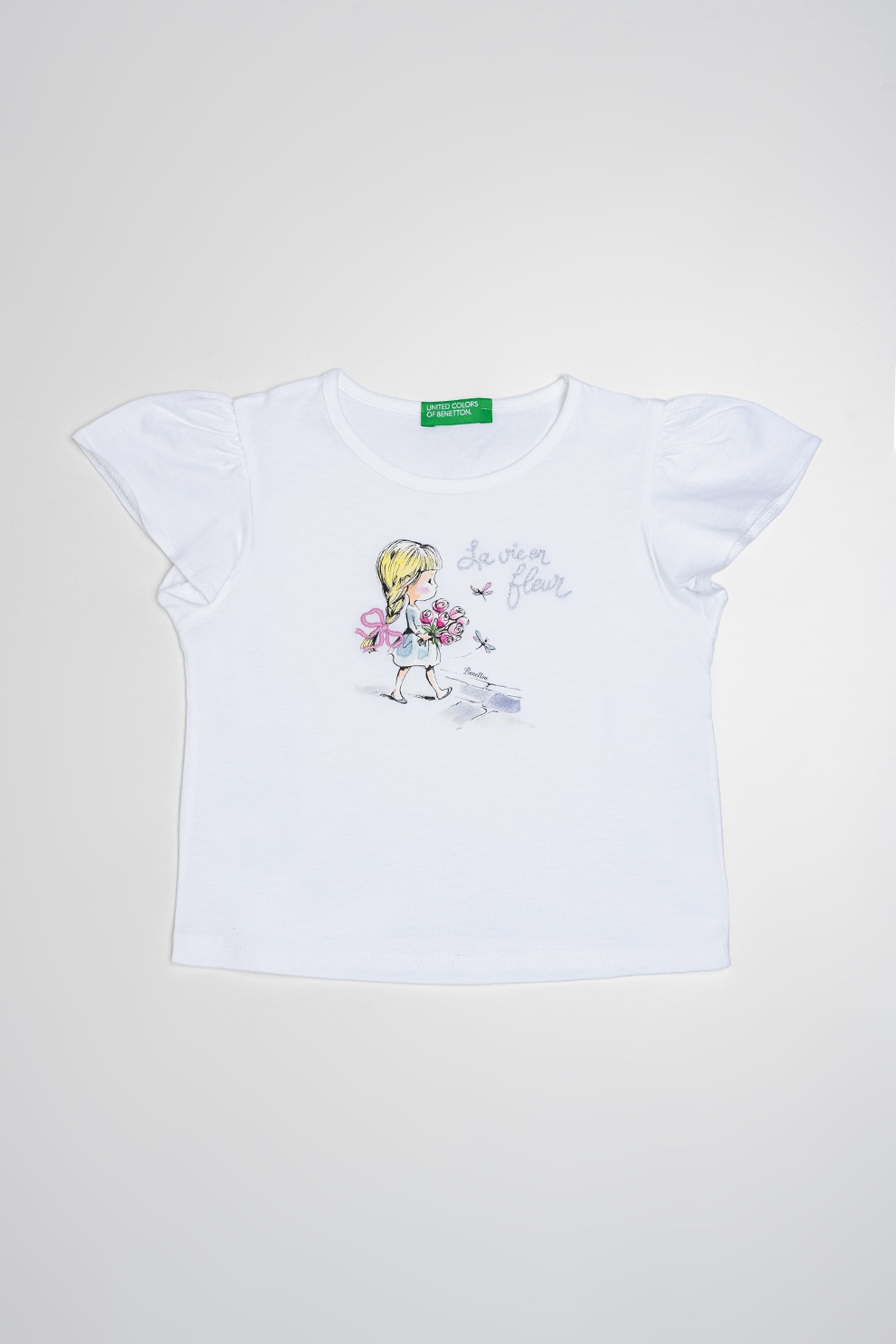 United Colors of Benetton, Tricou de bumbac cu imprimeu grafic, Alb, Argintiu, 98 CM