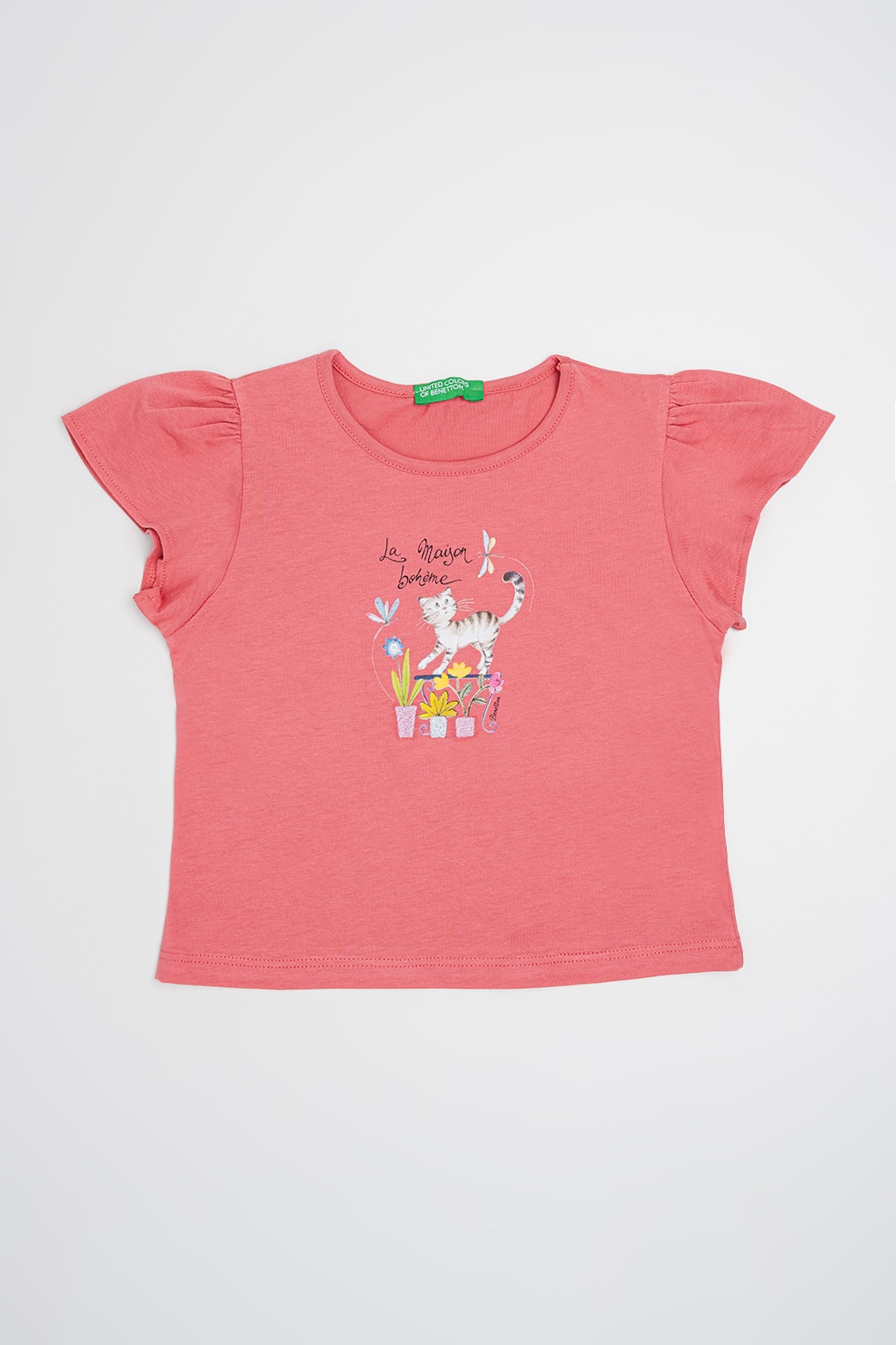 United Colors of Benetton, Tricou de bumbac cu imprimeu grafic, Roz inchis, 98 CM