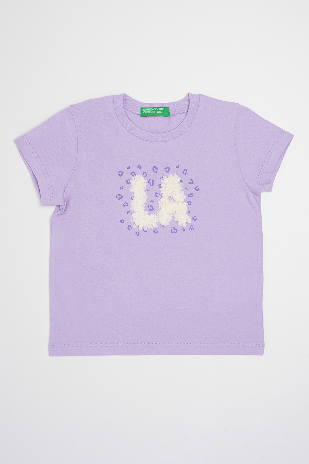 United Colors of Benetton, Tricou de bumbac cu decolteu la baza gatului, Lila, Alb murdar, 90 CM