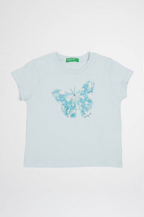 United Colors of Benetton, Kerek nyakú pamutpóló, Fehér/Halványzöld