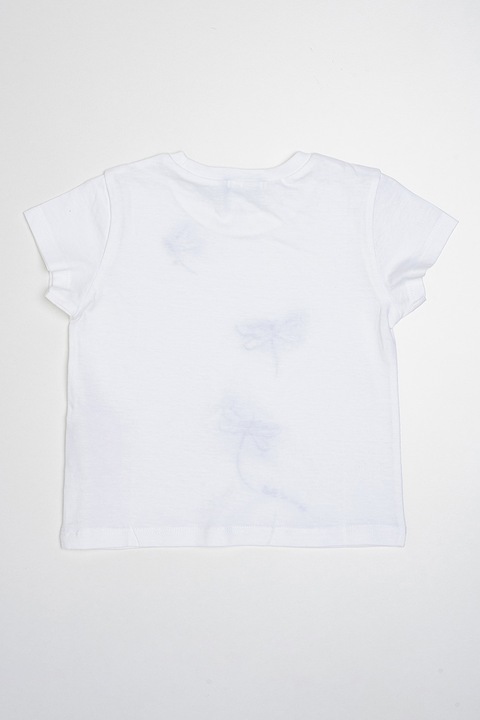 United Colors of Benetton, Tricou de bumbac cu decolteu la baza gatului, Alb, Violet, 110 CM