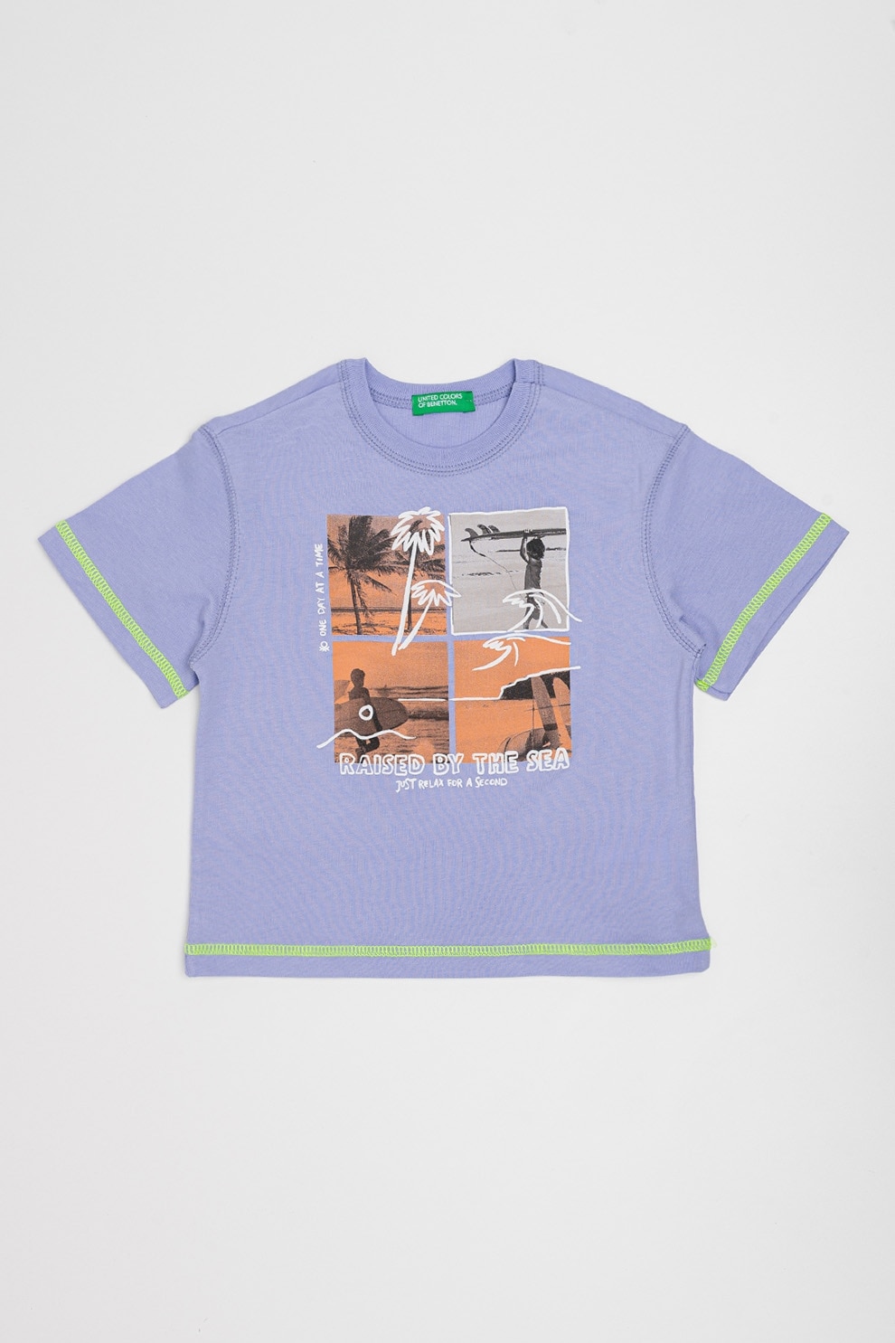 United Colors of Benetton, Tricou de bumbac cu imprimeu grafic, Portocaliu, Lila, 90 CM