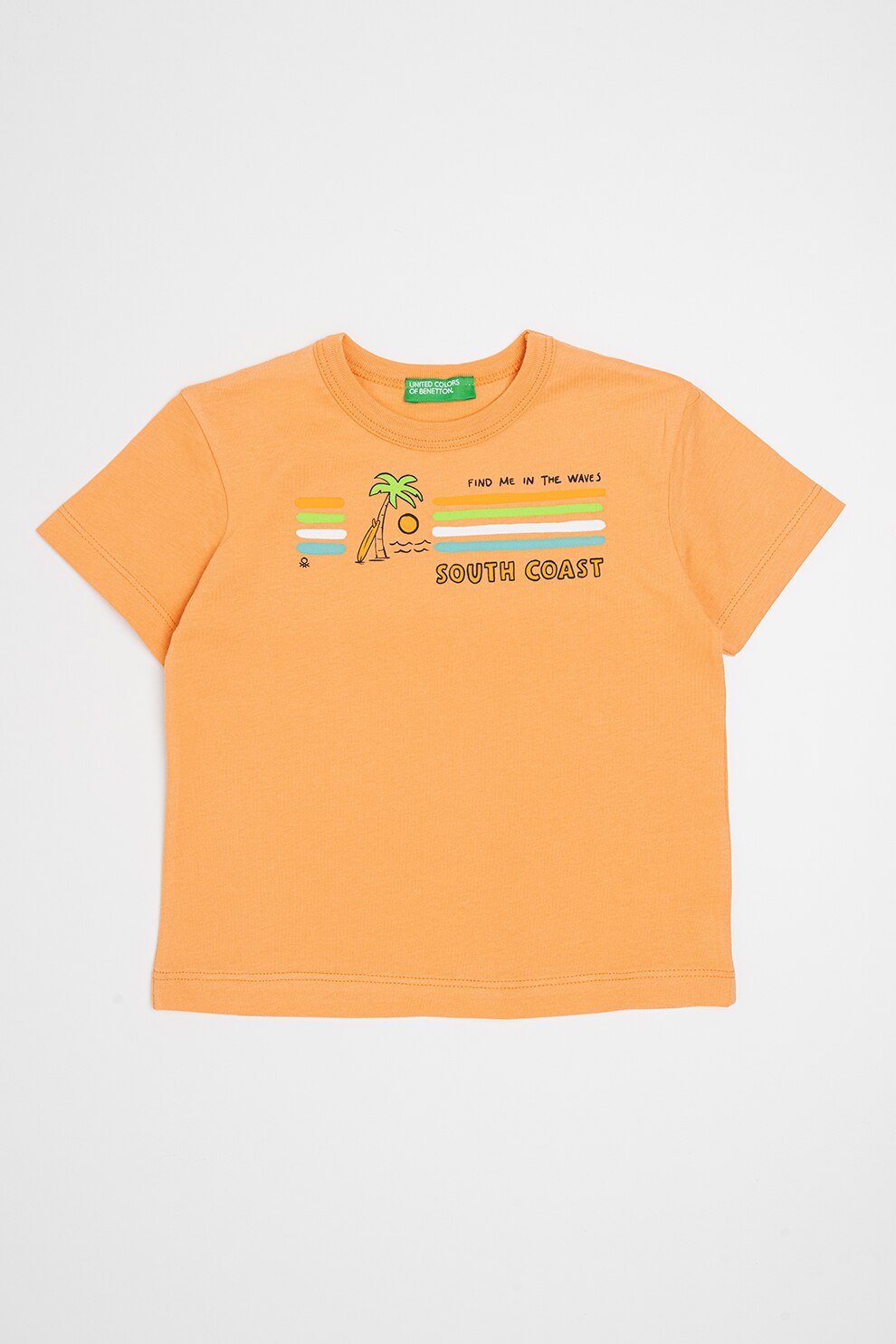 United Colors of Benetton, Tricou de bumbac cu imprimeu grafic, Portocaliu, 82 CM