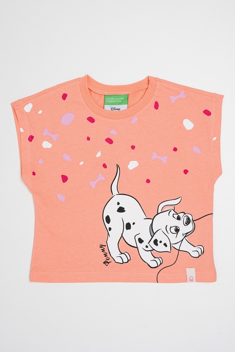 United Colors of Benetton, Macskarisztokraták mintájú pamutpóló, Fehér/Lazacszín