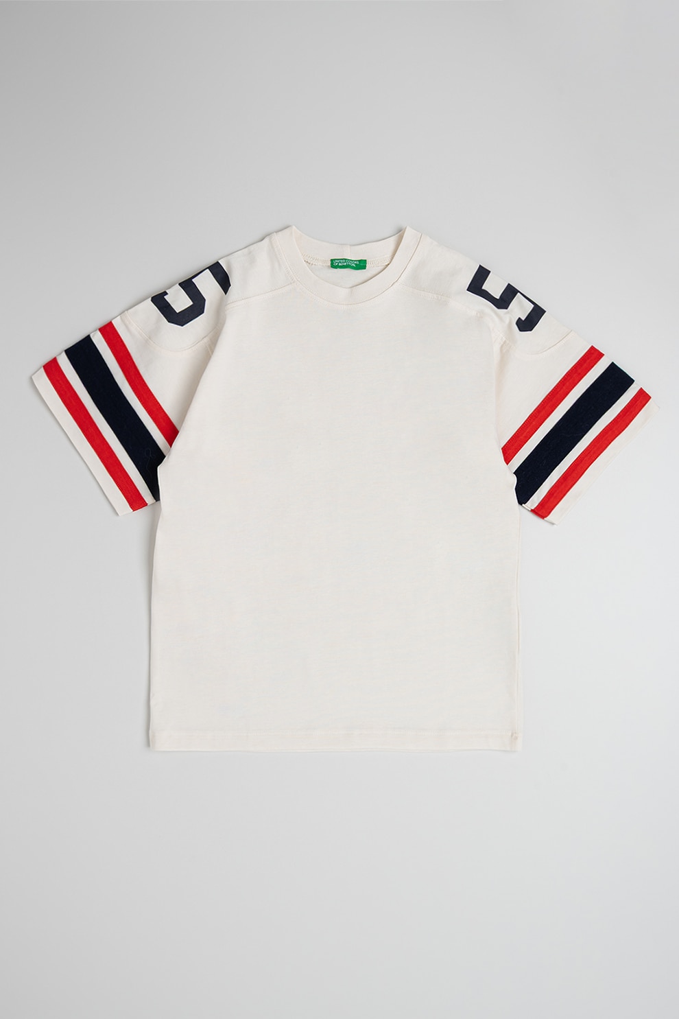 United Colors of Benetton, Tricou de bumbac cu imprimeu text, Rosu, Albastru ultramarin, Galben pal, 120 CM