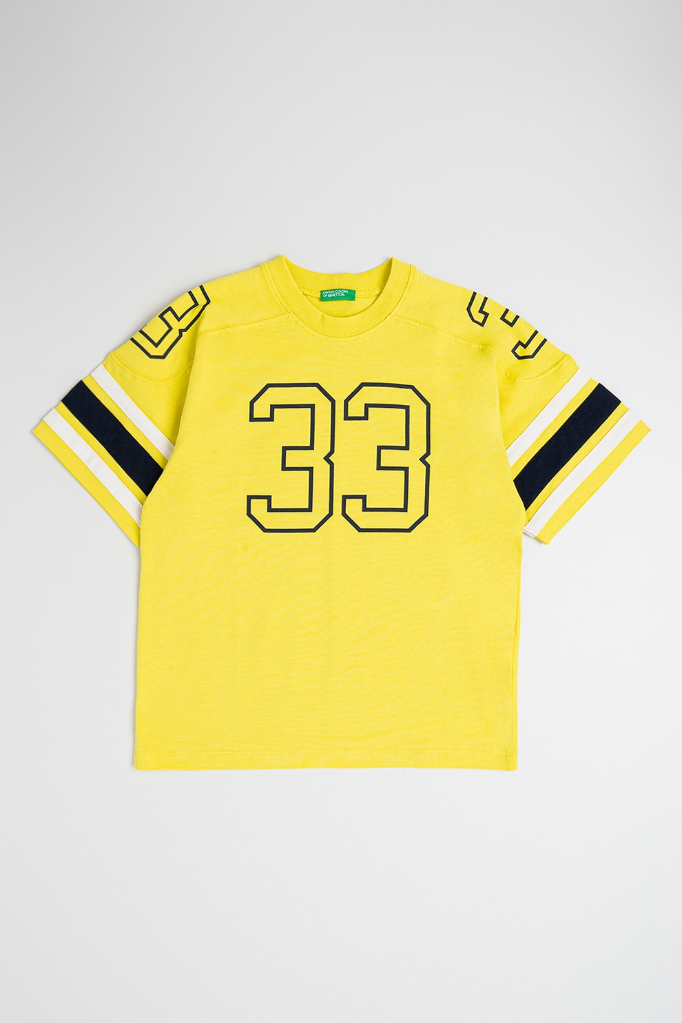 United Colors of Benetton, Tricou de bumbac cu imprimeu text, Galben, Alb murdar, 160 CM