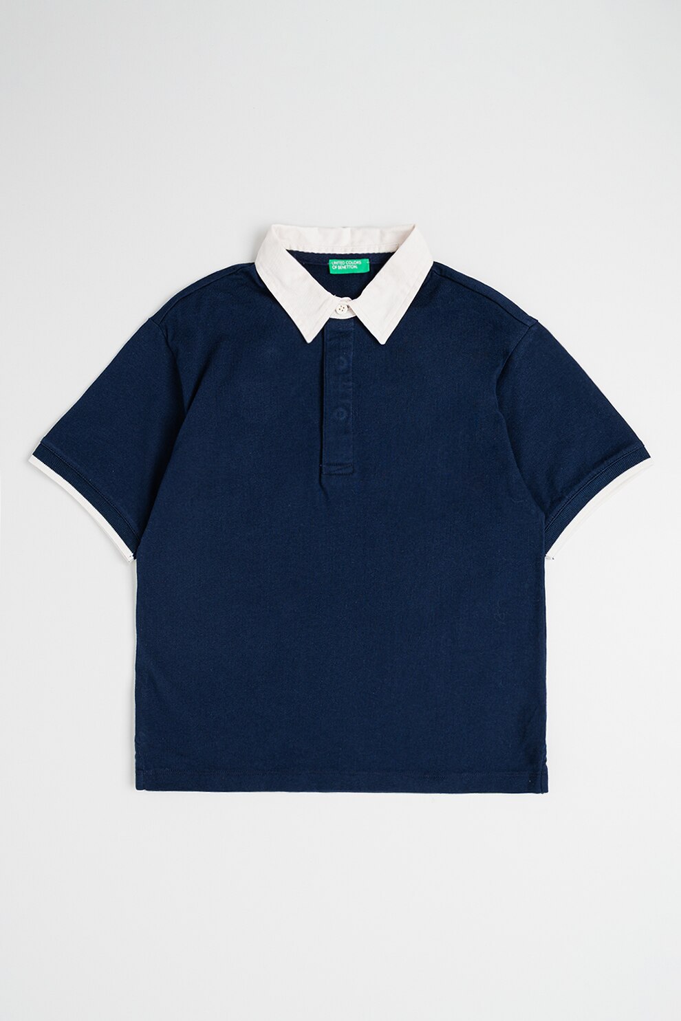 United Colors of Benetton, Tricou polo cu text brodat pe partea din spate, Bleumarin, 170 CM