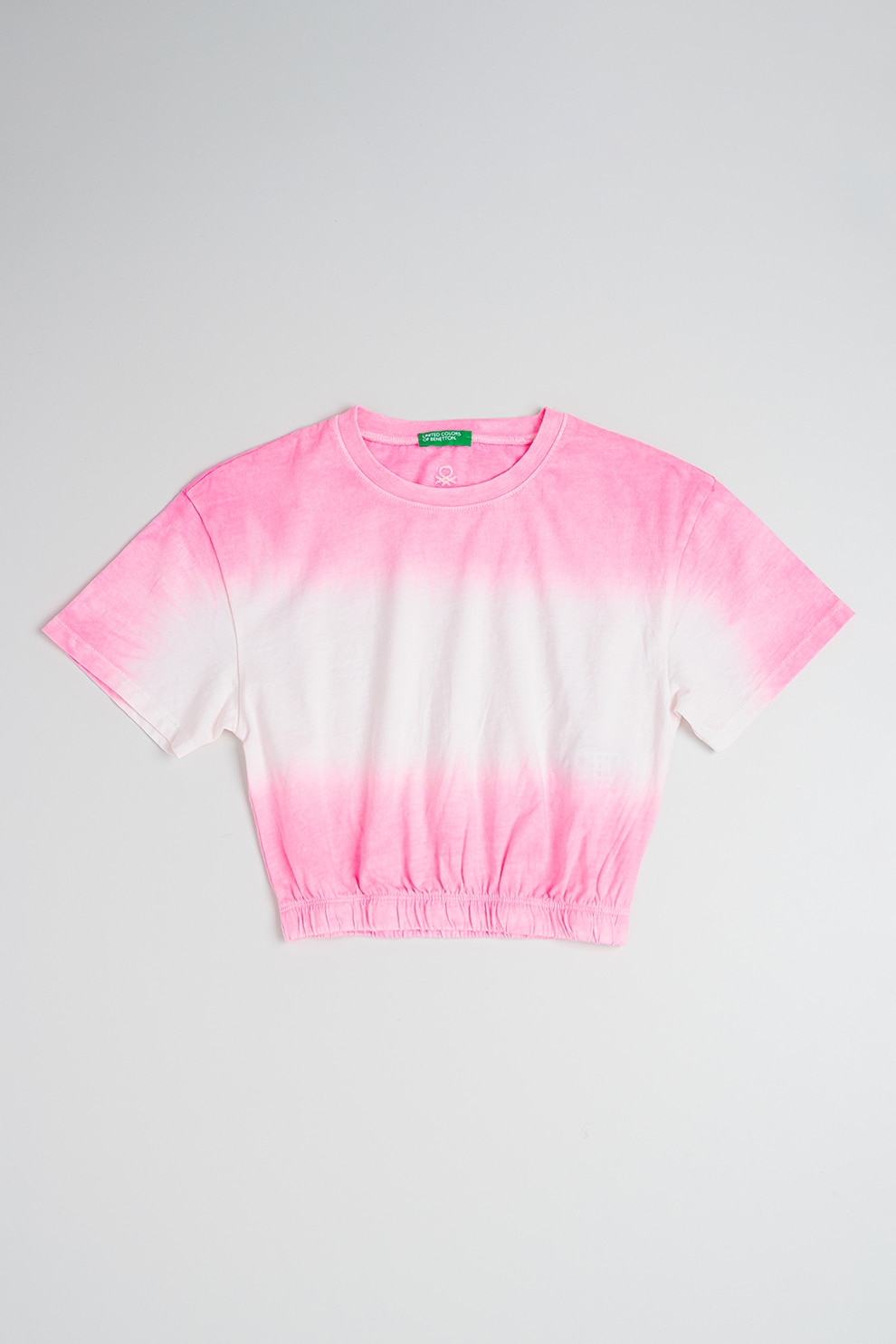 United Colors of Benetton, Tricou cu model tie-dye si terminatie elastica, Alb, Roz, 120 CM