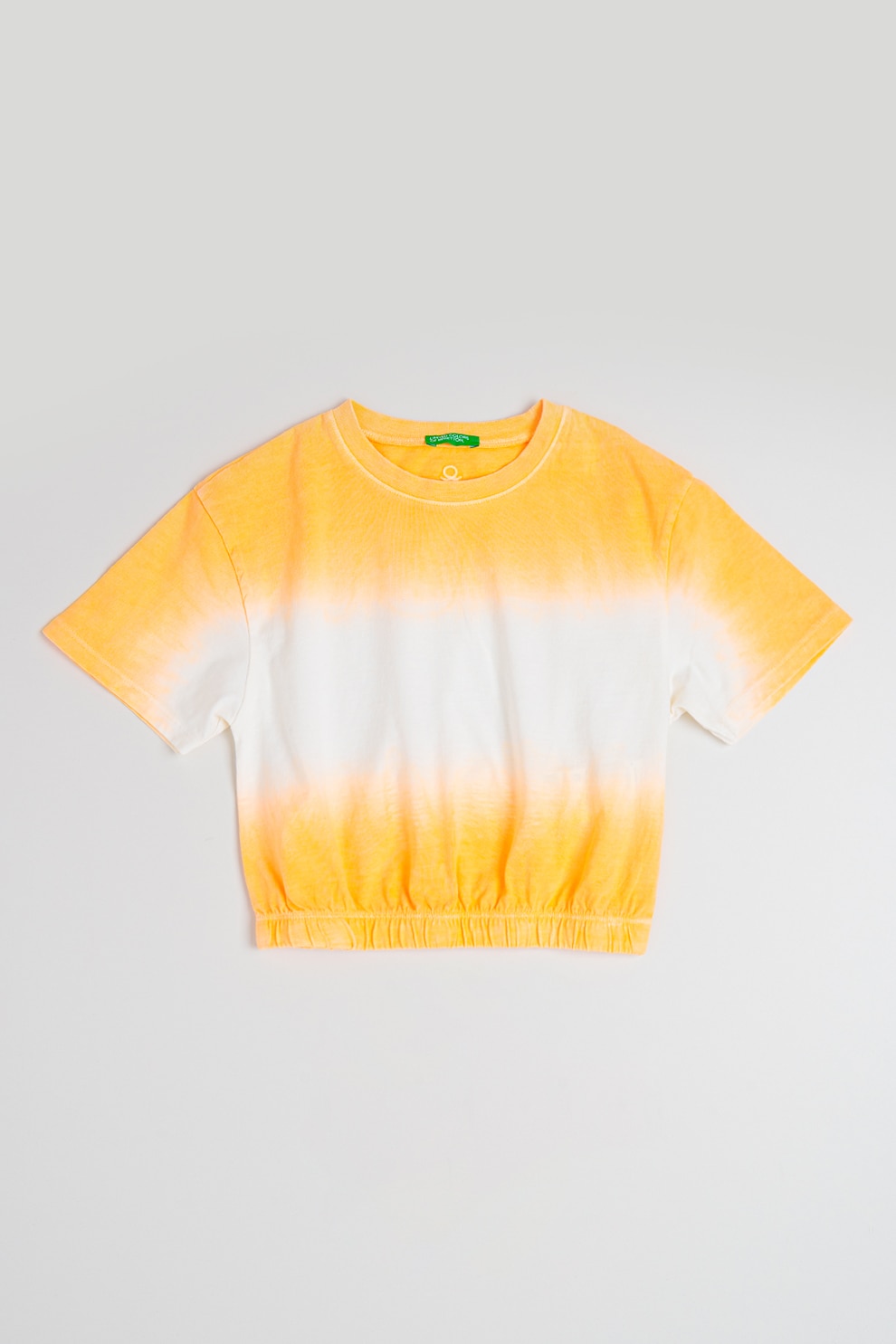 United Colors of Benetton, Tricou cu model tie-dye si terminatie elastica, Alb, Portocaliu pal, 170 CM