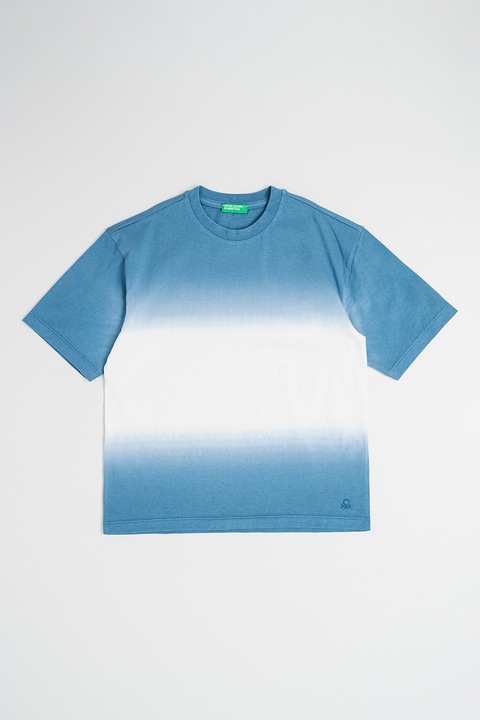 United Colors of Benetton, Kerek nyakú batikolt mintás póló, Fehér/Olajkék