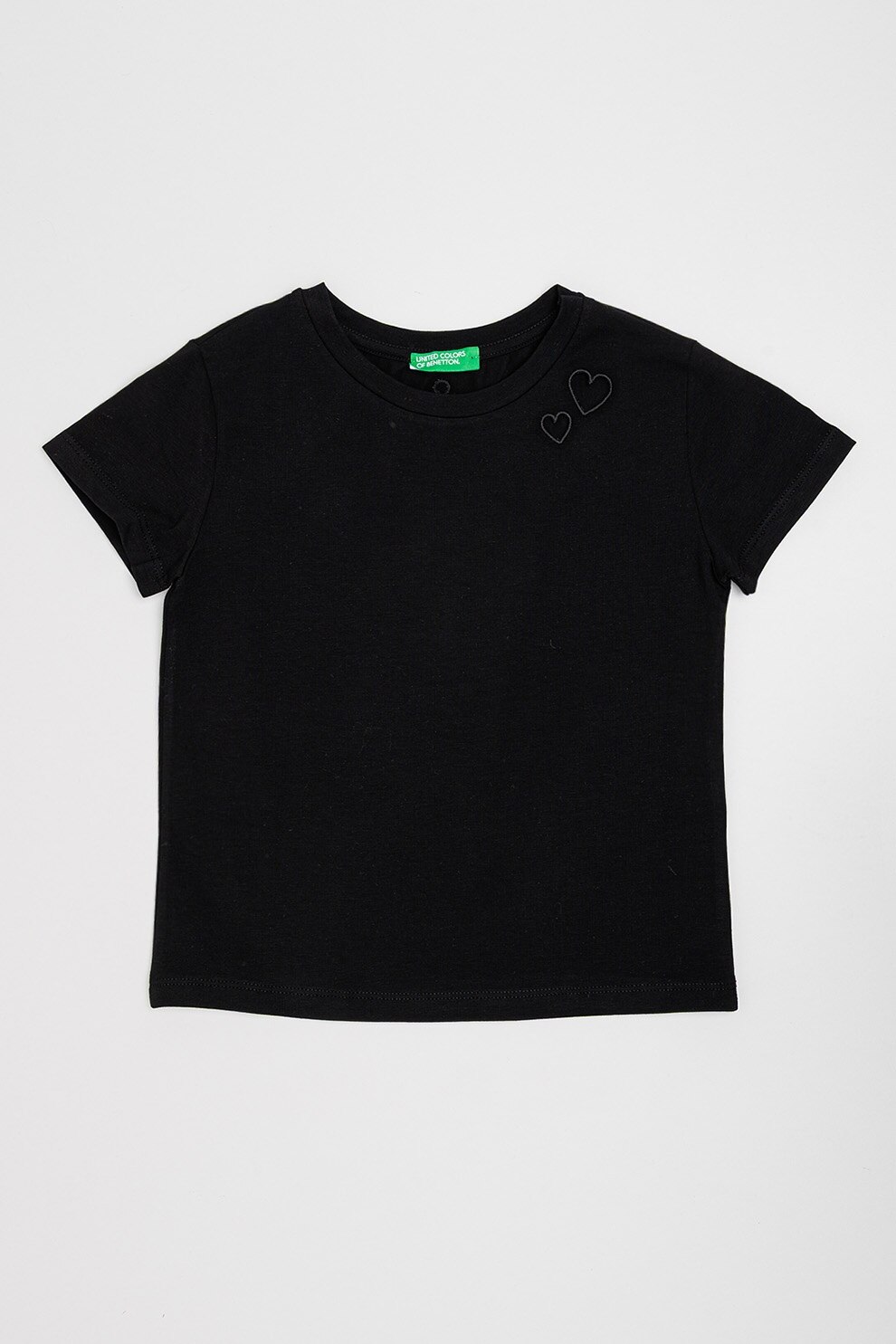 United Colors of Benetton, Tricou din amestec de bumbac cu detalii brodate, Negru, 150 CM