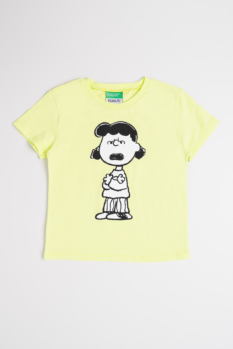 United Colors of Benetton, Tricou de bumbac cu impriemu Peanuts, Alb, Negru, Verde lime, 140 CM