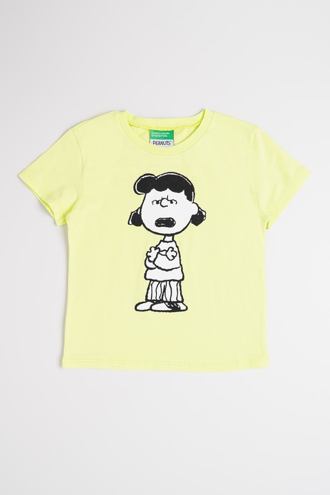 United Colors of Benetton, Snoopy mintás pamutpóló, Fehér/Fekete/Limezöld