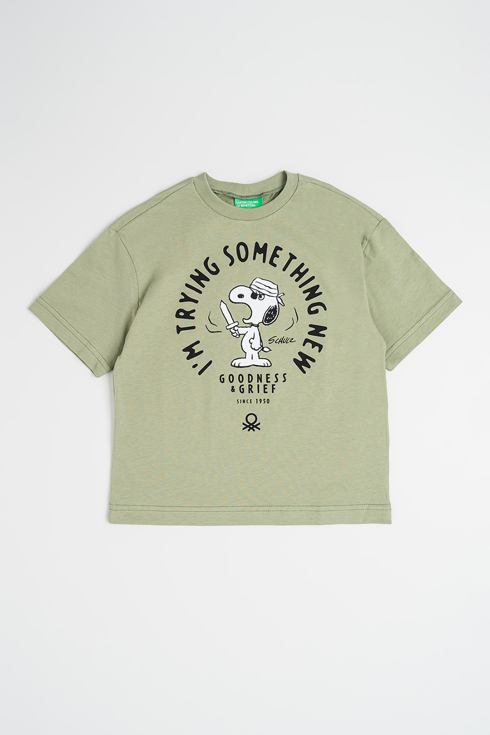 United Colors of Benetton, Tricou de bumbac cu imprimeu, Verde fistic, 160 CM