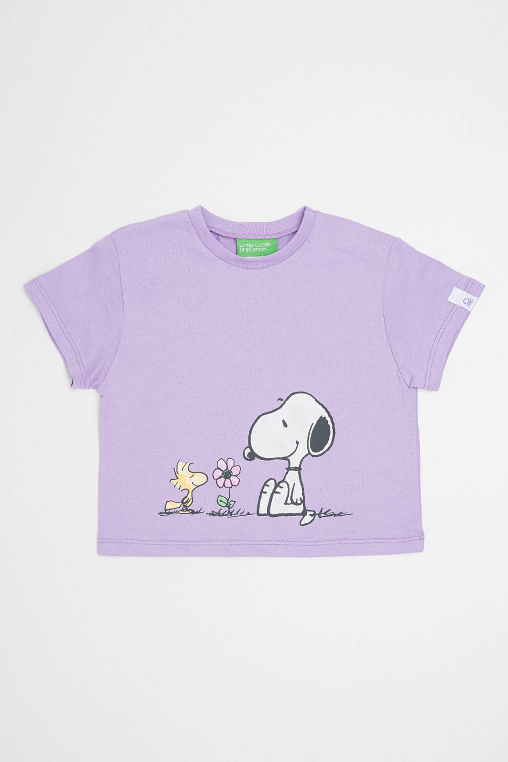 United Colors of Benetton, Tricou cu decolteu la baza gatului si Peanuts, Alb, Lila, 82 CM