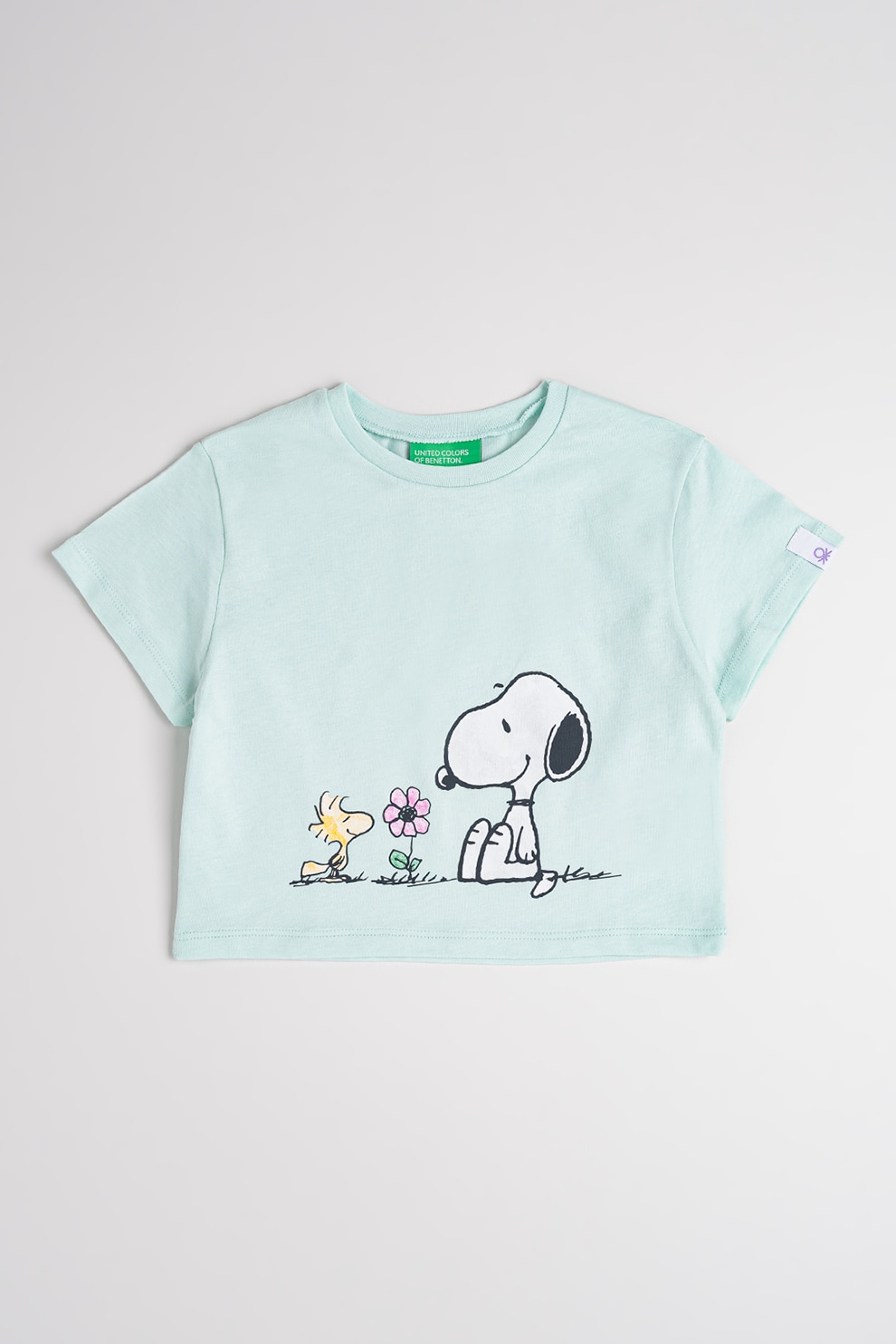 United Colors of Benetton, Tricou cu decolteu la baza gatului si Peanuts, Galben, Verde menta, 104 CM