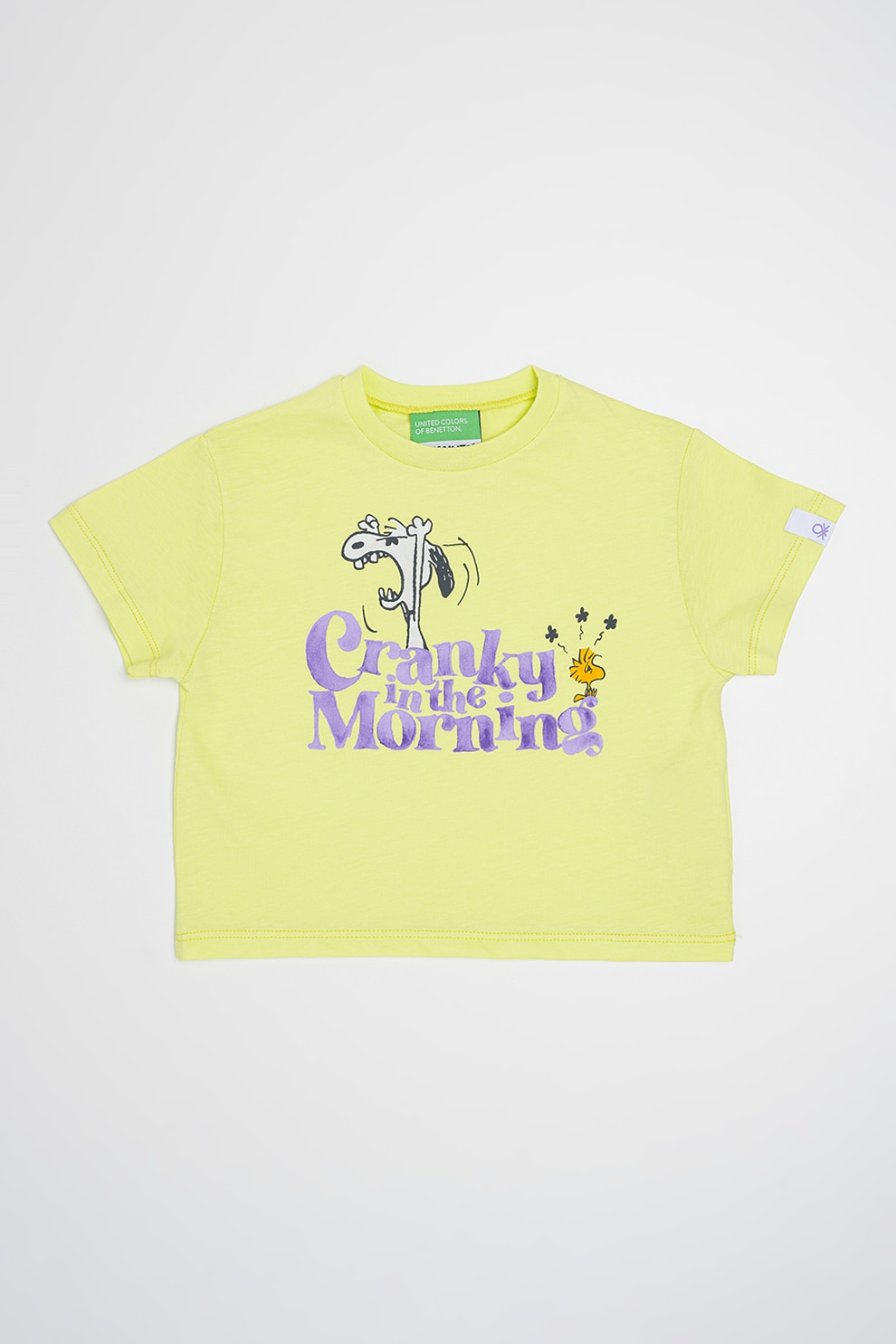United Colors of Benetton, Tricou cu decolteu la baza gatului si Peanuts, Violet, Verde lime, 110 CM