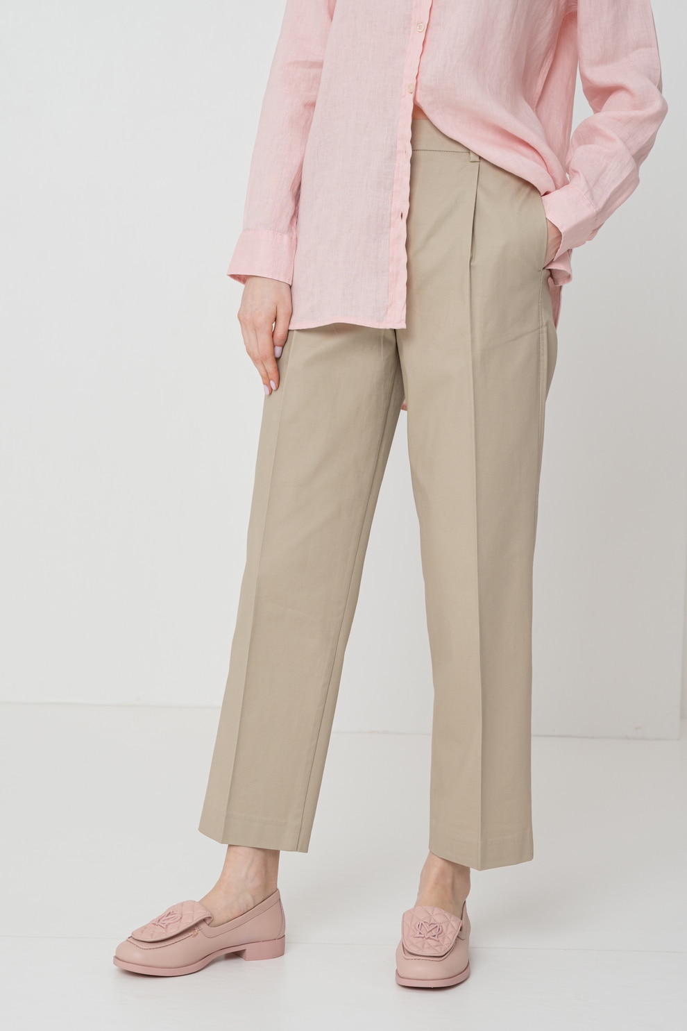 United Colors of Benetton, Pantaloni relaxed-fit din amestec de bumbac, Bej, 40