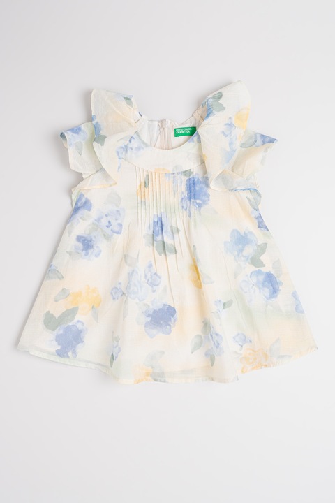 United Colors of Benetton, Rochie cu imprimeu floral, Albastru pastel/Galben pal